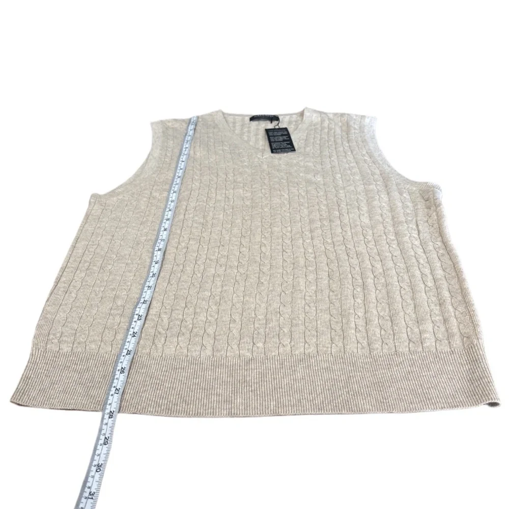Men’s Wool Cable Knit V-neck Sleeveless Vest Beige size Large - Picture 3 of 7